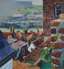 Rooftop scene by George Frederick Hinchcliff, oil on canvas, sold Nov 2024