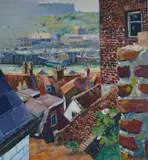Rooftop scene by George Frederick Hinchcliff, oil on canvas, sold Nov 2024