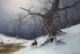 Deer beneath a tree by Niels H. Christiansen, oil on canvas, sold Nov 2024