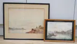 Riverscape together with another Chinese river scene with by Saya Saung, watercolour, sold Nov 2024