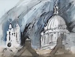 St Paul's, label verso, 19 x 25cm by John Stanton Ward, ink and watercolour, sold Nov 2024