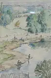 Figures in a park by Sydney Maiden, 1927, ink and watercolour, sold Nov 2024