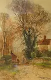 Herder and cattle by Henry Charles Fox, 1909, watercolour, sold Nov 2024