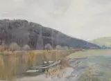 Riverscape with boat by R. Hamilton Chapman, 1901, watercolour, offered Nov 2024