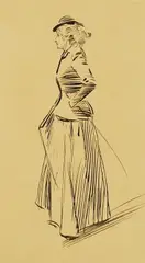 Sketch of a lady in a riding habit by Phil May, ink, sold Nov 2024