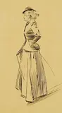 Sketch of a lady in a riding habit by Phil May, ink, sold Nov 2024