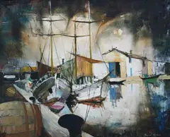 “Coin de Port” by Bernard Lignon, oil on canvas, sold Nov 2024