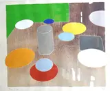 Abstract still life by Tom Cross, 1970, gouache, sold Nov 2024