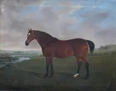 Bay hunter in a landscape by James Blazeby, 1855, oil on canvas, sold Nov 2024