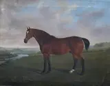Bay hunter in a landscape by James Blazeby, 1855, oil on canvas, sold Nov 2024