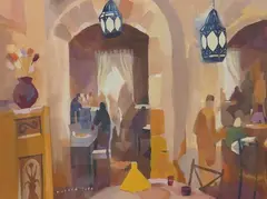 The Moroccan Diner by Richard Tuff, watercolour, sold Nov 2024