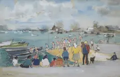 ‘Swimming Contest in the Port by Andrew Freeth, Ink and watercolour, ‘Swimming Contest in the Port, sold Nov 2024