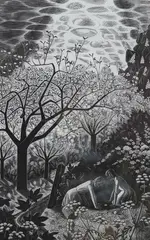 Wood engraving by Monica Poole, engraving, sold Nov 2024