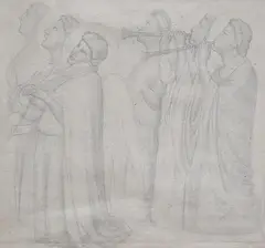 Heralding figures by Alfred Stevens, Pencil, heralding figures, unsigned, sold Oct 2024