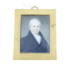 Portrait miniature of a gentleman wearing a frock by Thomas Hargreaves, oil, offered Oct 2024