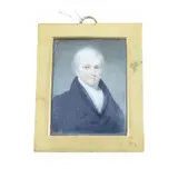 Portrait miniature of a gentleman wearing a frock by Thomas Hargreaves, oil, offered Oct 2024