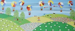 Balloons in the Countryside by Gordon Barker, acrylic on paper, sold Oct 2024