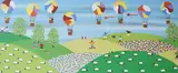 Balloons in the Countryside by Gordon Barker, acrylic on paper, sold Oct 2024