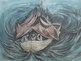 Ship in a storm by Peter Luther, ink and watercolour on paper, offered Oct 2024