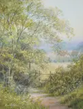 Country lane by Hilary Scofield, gouache on paper, sold Oct 2024