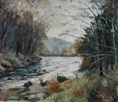 River Dart by Francis B. Savage, oil on canvas, sold Oct 2024