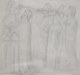 Heralding figures by Alfred Stevens, Pencil, heralding figures, unsigned, offered Oct 2024