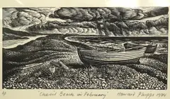 Chesil Beach in February by Howard Phipps, 1984, engraving, offered Oct 2024