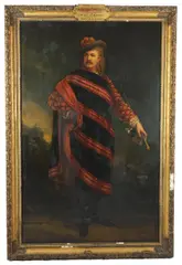 Full length portrait of Thomas Henry Gartside Neville as Count Al by John Whitehead Walton, oil on canvas, sold Oct 2024