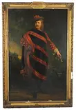 Full length portrait of Thomas Henry Gartside Neville as Count Al by John Whitehead Walton, oil on canvas, sold Oct 2024