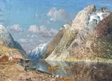 Norwegian fjord by Joseph Holmstedt, oil on canvas, sold Oct 2024