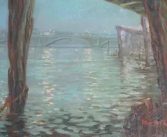 Hampton Court Bridge by Aileen C. Eagleton, oil on canvas, sold Oct 2024