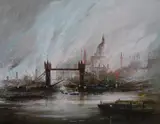 Thames riverscape by Ben Maile, oil on canvas, sold Oct 2024