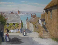 Cornish village street scene by John Mulcaster Carrick, 1878, oil on board, sold Oct 2024