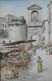 Market scene by Michele Capuano, watercolour, offered Oct 2024