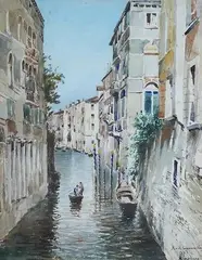 Venetian canal by Michele Capuano, watercolour, offered Oct 2024