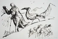 Walking with the birds #6 by Quentin Saxby Blake, ink on paper, sold Oct 2024