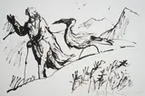 Walking with the birds #6 by Quentin Saxby Blake, ink on paper, sold Oct 2024