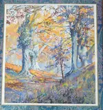 Autumnal woodland scene by Montague Birrell Black, gouache, sold Oct 2024
