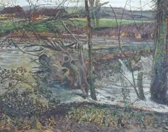 Landscape study with fallen tree by Maurice Raymond Sheppard, oil on board, sold Aug 2024