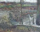 Landscape study with fallen tree by Maurice Raymond Sheppard, oil on board, sold Aug 2024