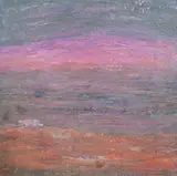 Abstract landscape by Muriel Rose, oil on board, sold Aug 2024