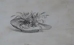 A floral hat by Rex Whistler, ink, sold Aug 2024