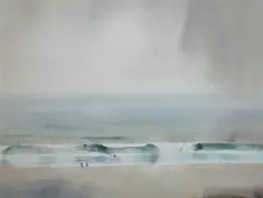 Surfers, Cornwall by Leslie Worth, watercolour, sold Aug 2024