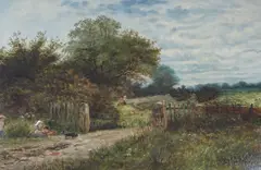 Â€˜On the farmâ€™ by Leopold Rivers, oil on canvas, sold Aug 2024