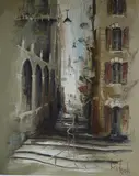 Mediterranean street scene by Ben Maile, oil on canvas, sold Aug 2024