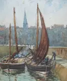 Moored fishing boats, Italy by Robert Edouard Stirling Paterson, watercolour, offered Aug 2024