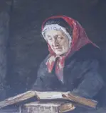 Study of an elderly woman reading by Otto Theodor Leyde, watercolour, sold Aug 2024