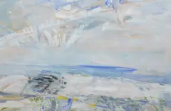 Abstract coastal view by Derek Hyatt, watercolour, sold Aug 2024