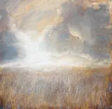 Storm over a field by Julie Anne Gilbert, oil on canvas, sold Aug 2024