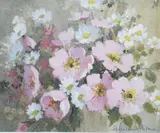 Still life of flowers by Salliann Putman, watercolour and gouache, sold Aug 2024